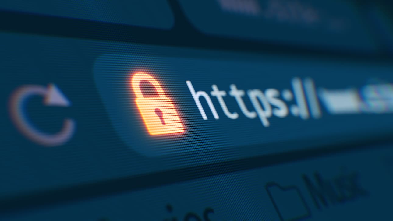 安全なHTTPS接続であることを示す、光る南京錠とアドレス